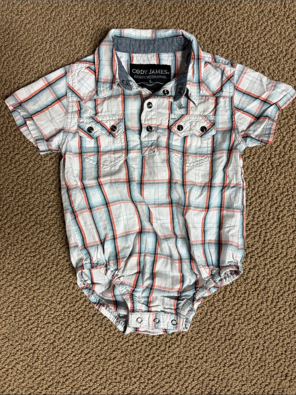 Cody James White Plaid Short-Sleeve Button-Front Baby Shirt Bodysuit